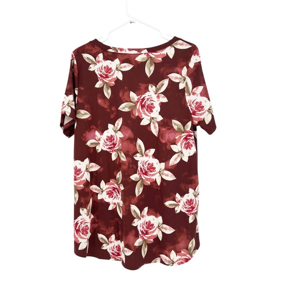 LuLaRoe Ribbed Floral V Neck Burgundy Rose Print Shirt XL - Picture 3 of 7